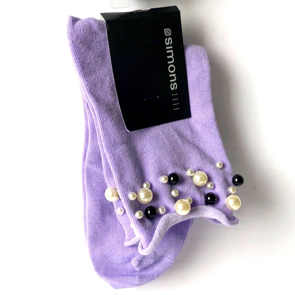 SIMONS ankle lavender socks pearls BNWT